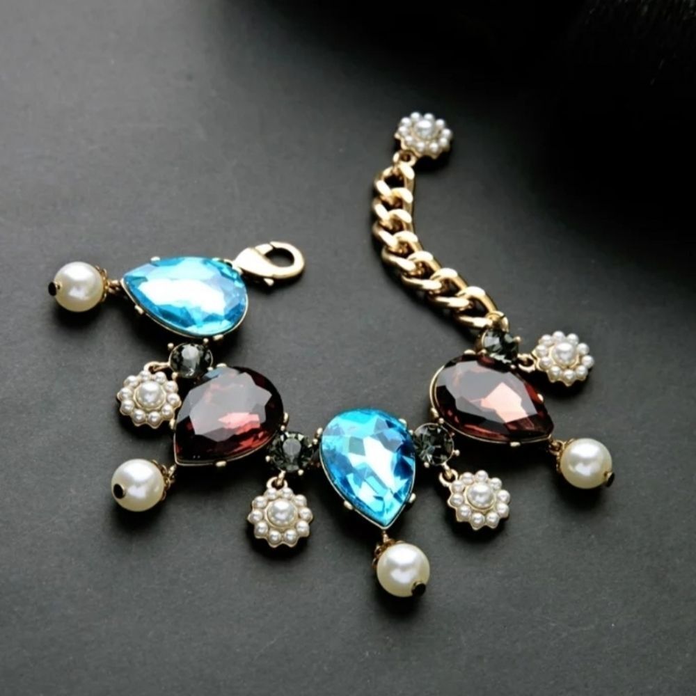 Colourful Crystal Pearl Link Bracelet Bangle